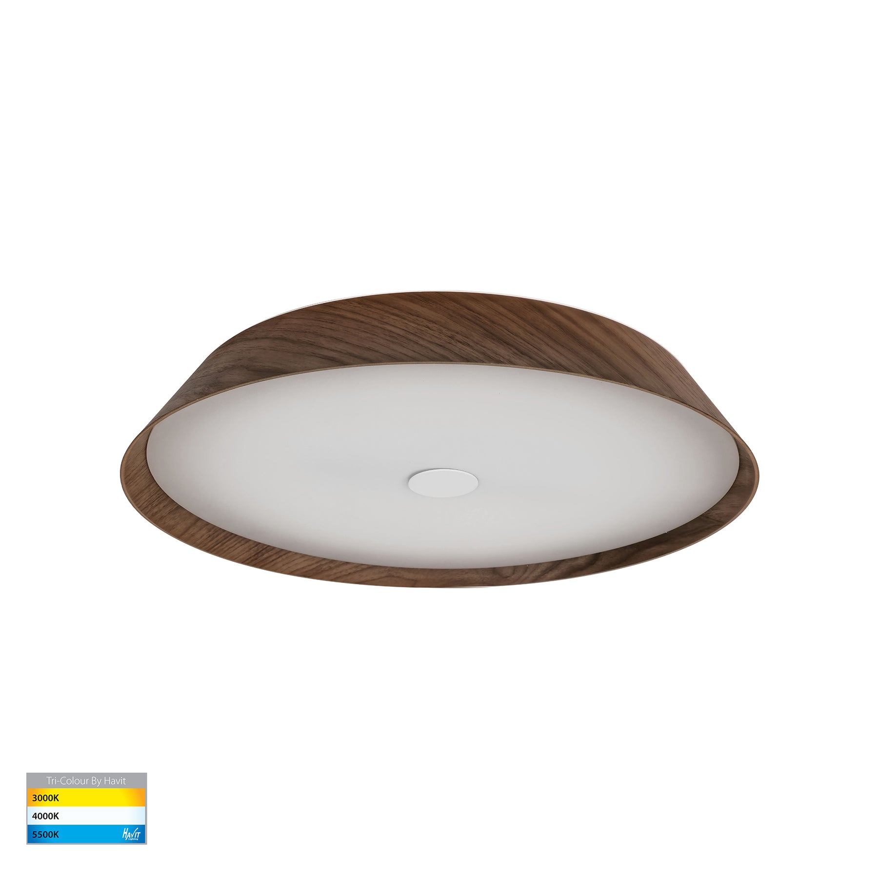 Noyer 510mm LED Oyster Light 40W 3CCT Walnut & White - HV5873T