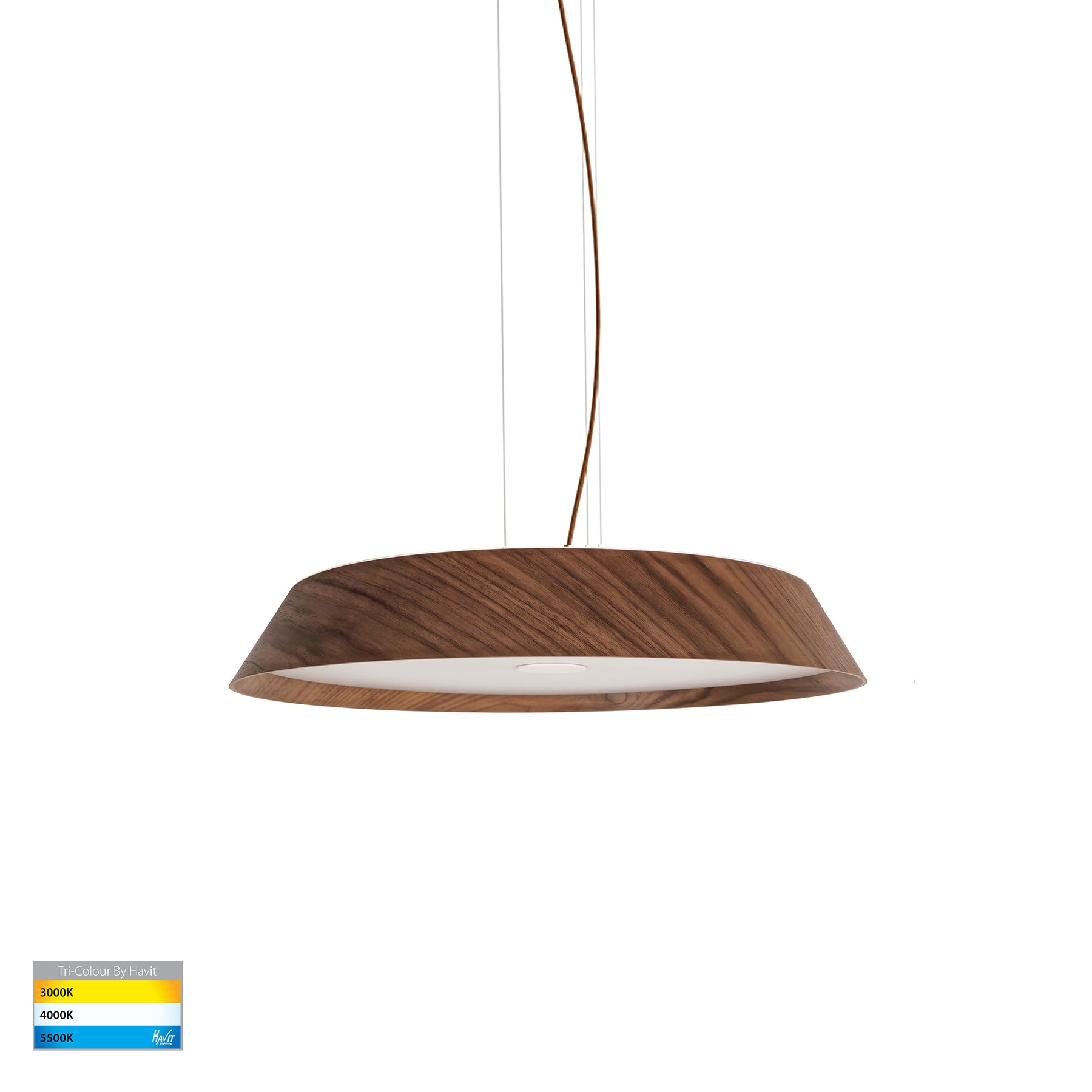 Noyer 510mm LED Pendant Light 40W 3CCT Walnut & White - HV5873T-PDT