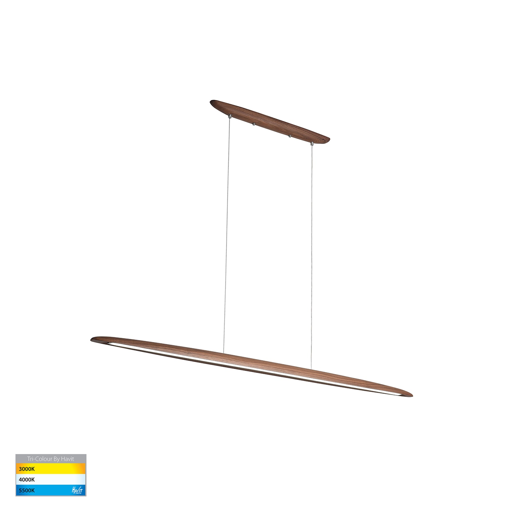 Noce 1300mm Linear LED Pendant Aluminium Black & Walnut 240V 20W TRI Colour - HV6010T