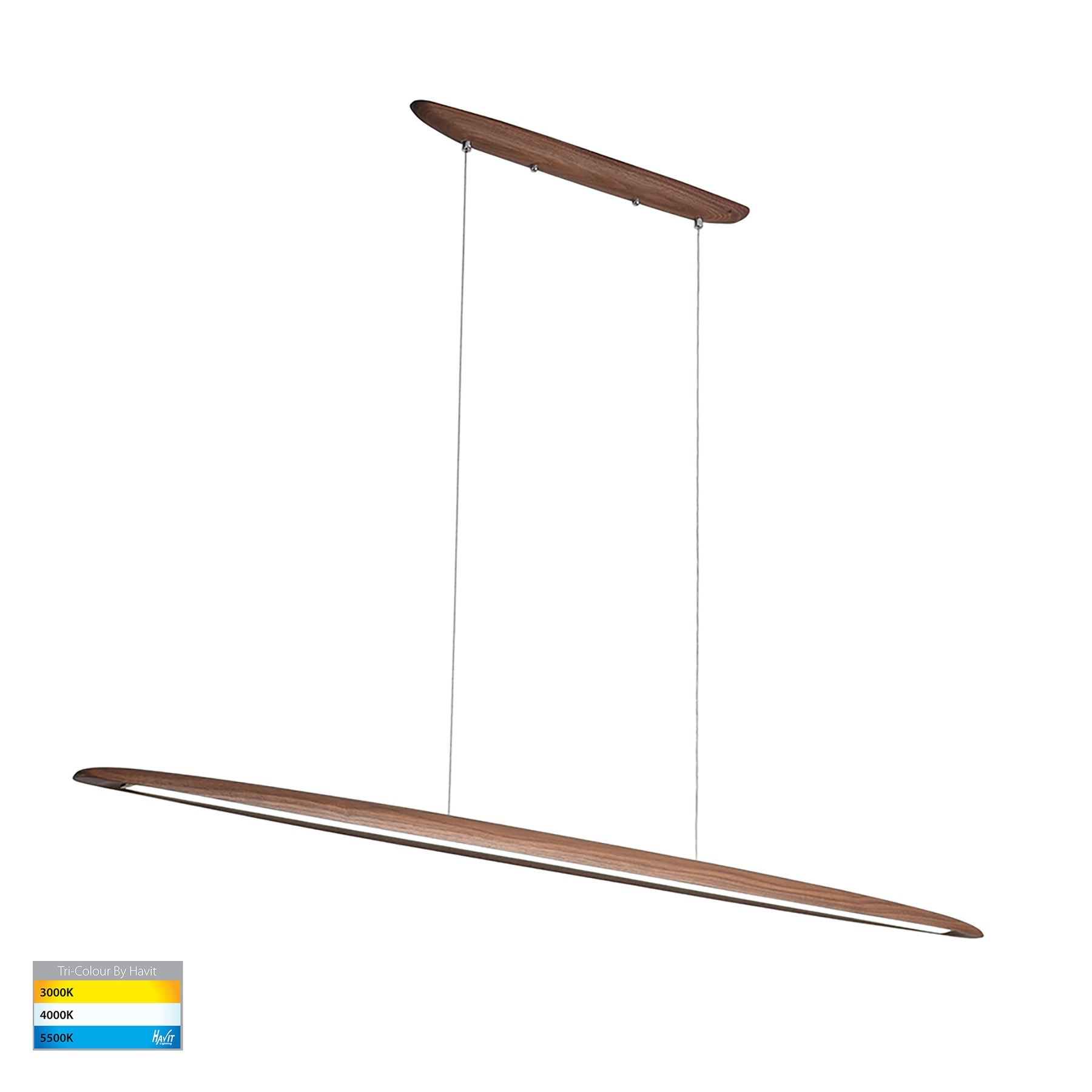 Noce 1800mm Linear LED Pendant Aluminium Black & Walnut 240V 28W TRI Colour - HV6012T