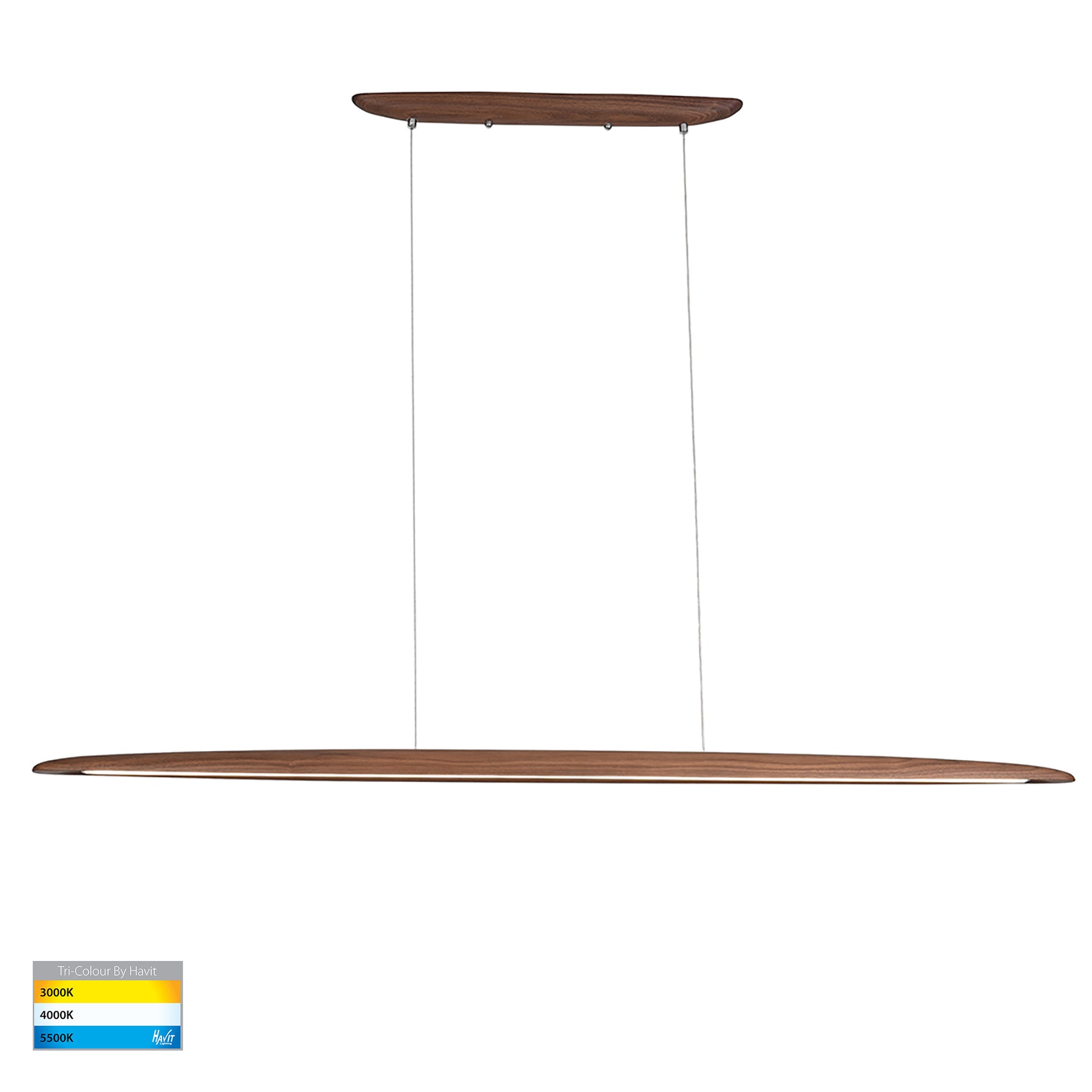 Noce 1800mm Linear LED Pendant Aluminium Black & Walnut 240V 28W TRI Colour - HV6012T