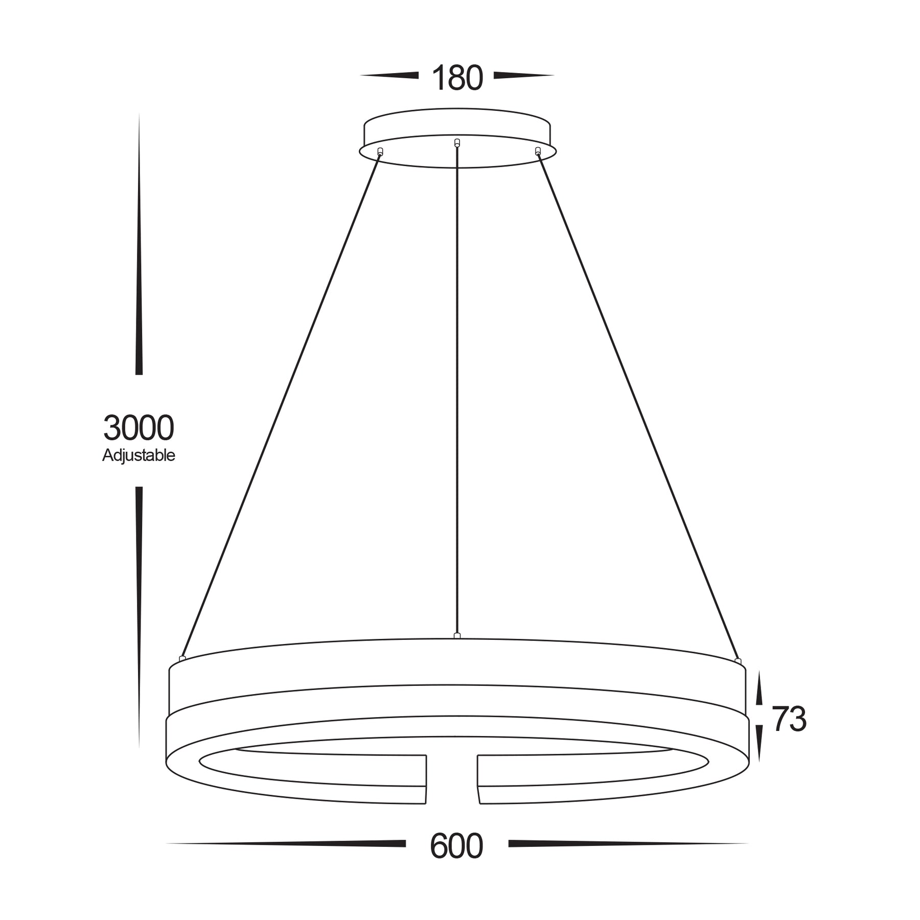 Orah 600mm Round LED Pendant Aluminium Black & Walnut 240V 40W TRI Colour - HV6092T