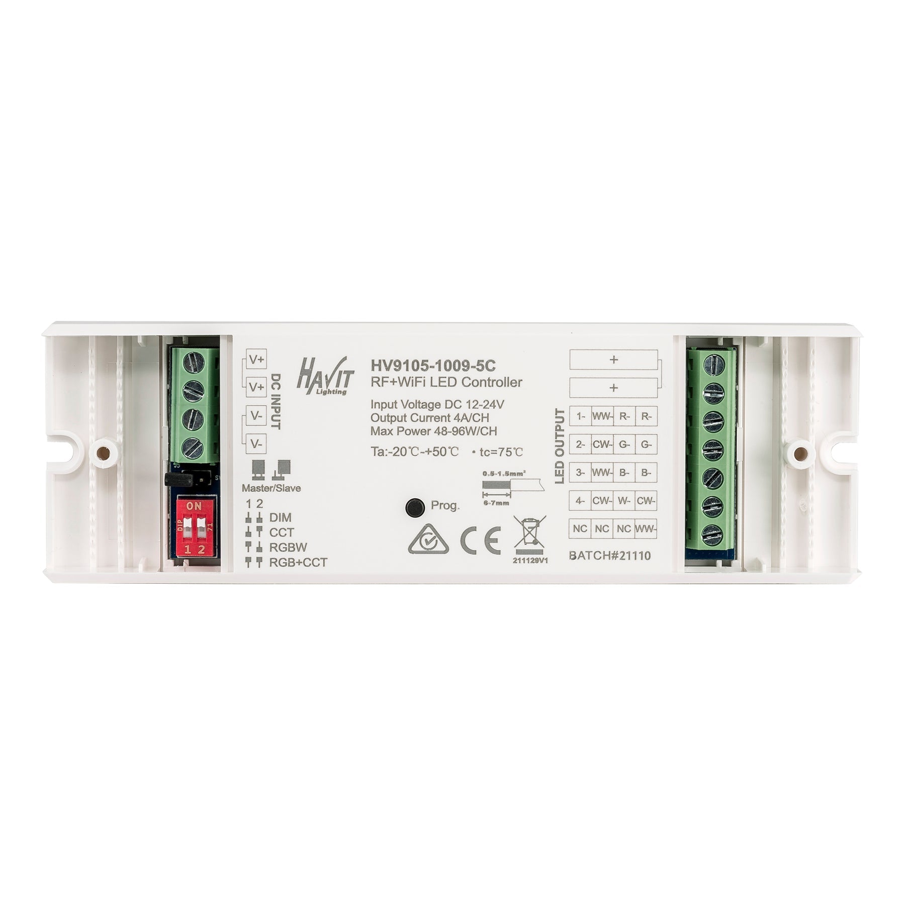 Smart LED Strip Light Controller W46.5mm 12V / 24V White - HV9105-1009-5C