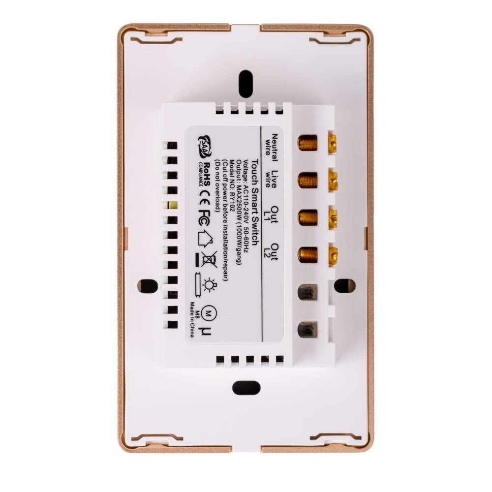 Buy Smart Switches & Plugs Australia Wifi 2 Gang Trim Wall Switch White With Gold Trim - HV9120-2