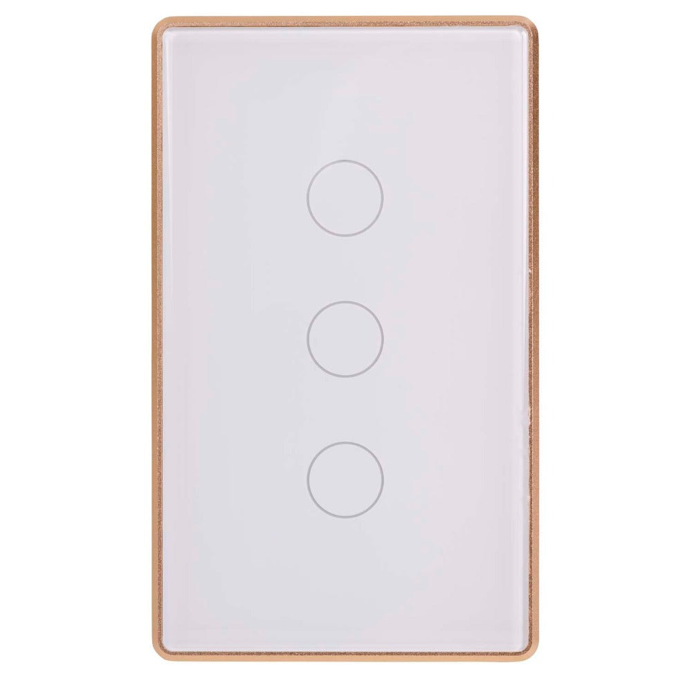 Wifi 3 Gang Wall Switch White With Gold Trim- HV9120-3