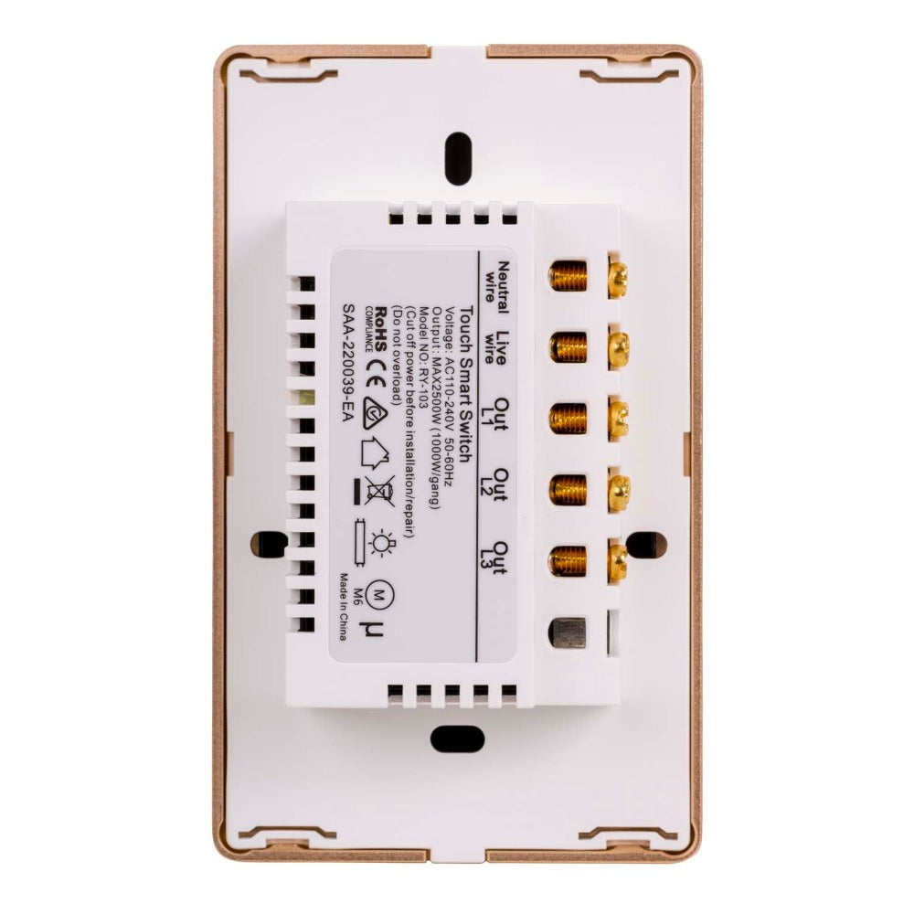 Buy Smart Switches & Plugs Australia Wifi 3 Gang Wall Switch White With Gold Trim- HV9120-3