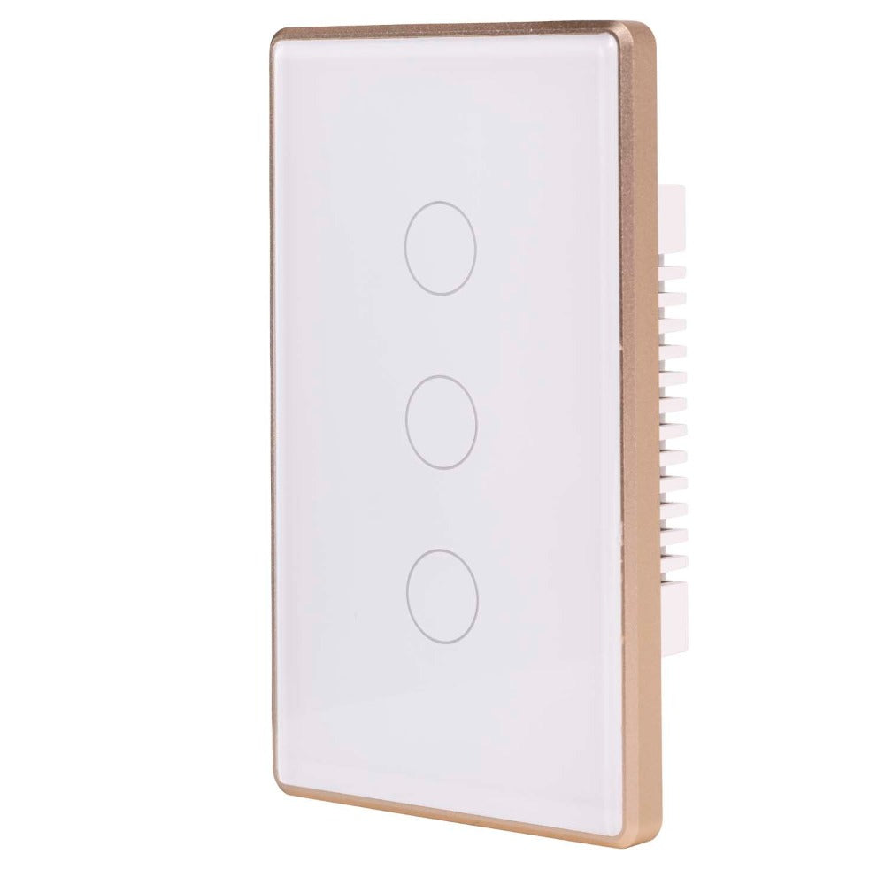 Buy Smart Switches & Plugs Australia Wifi 3 Gang Wall Switch White With Gold Trim- HV9120-3