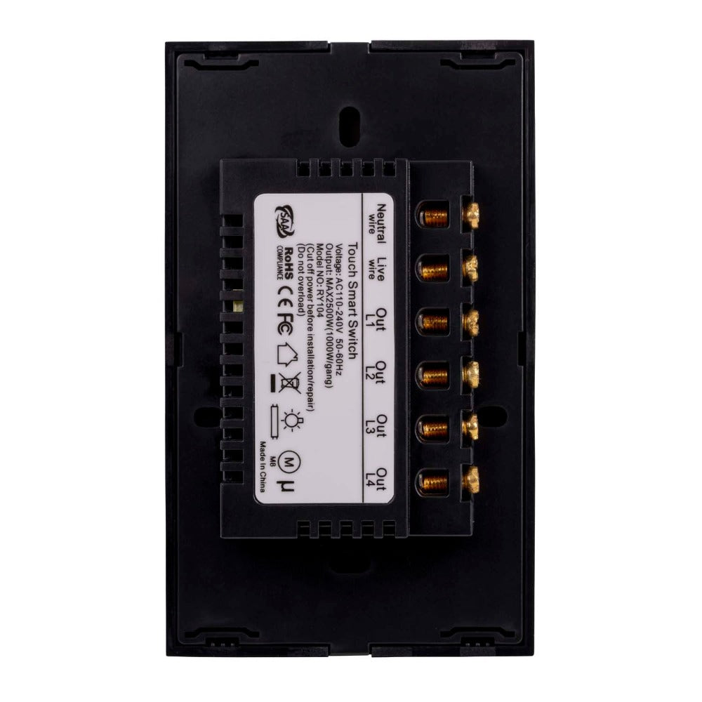 Buy Smart Switches & Plugs Australia Wifi 4 Gang Wall Switch Black - HV9210-4