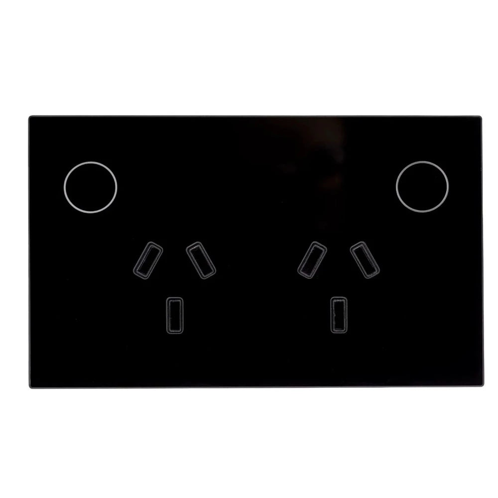 Buy Smart Switches & Plugs Australia Wifi Double Powerpoint Black - HV9214