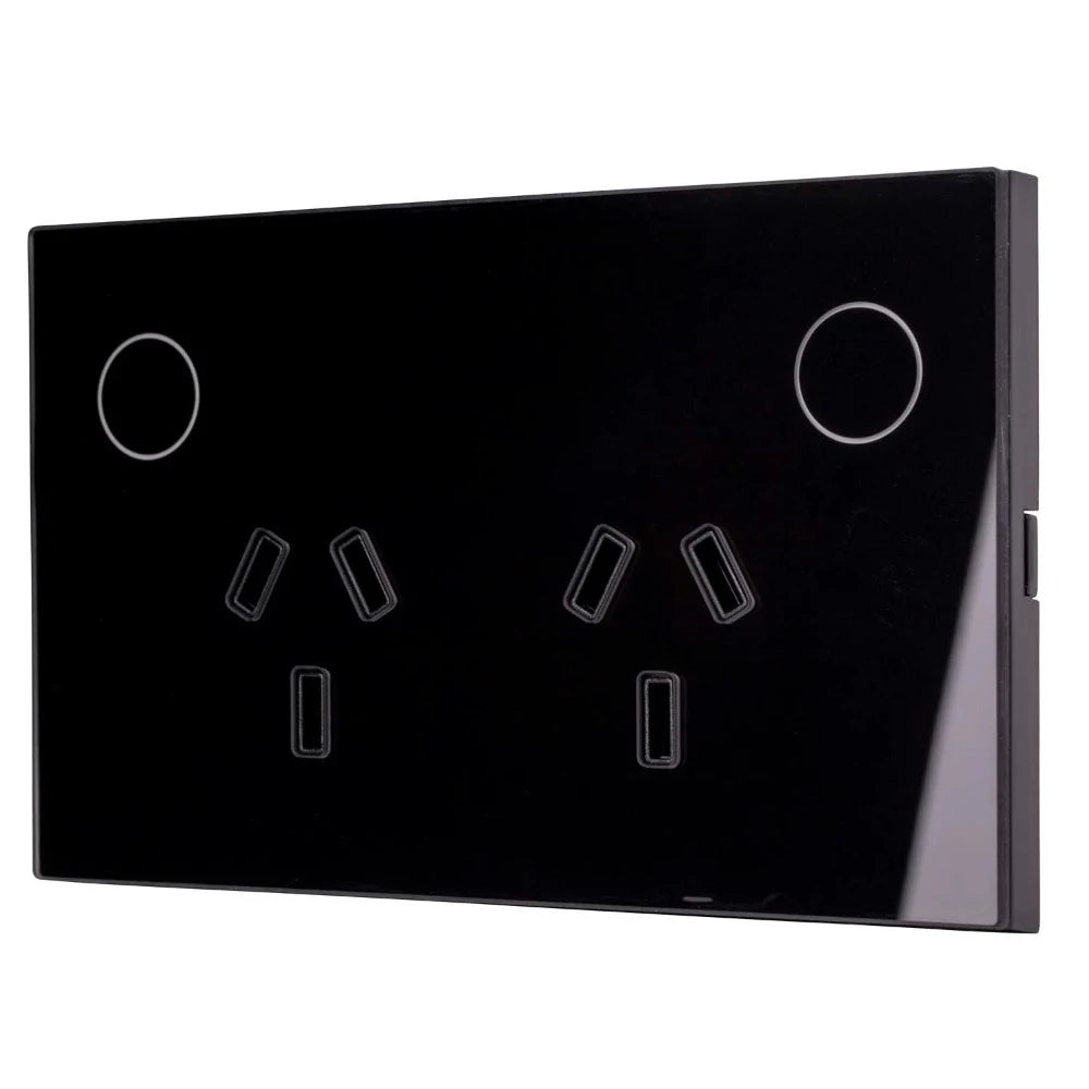 Buy Smart Switches & Plugs Australia Wifi Double Powerpoint Black - HV9214