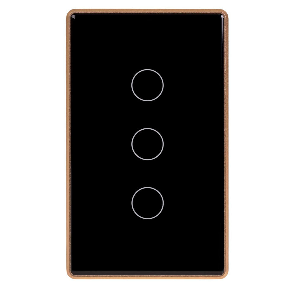 Buy Smart Switches & Plugs Australia Wifi 3 Gang Wall Switch Black with Gold Trim - HV9220-3