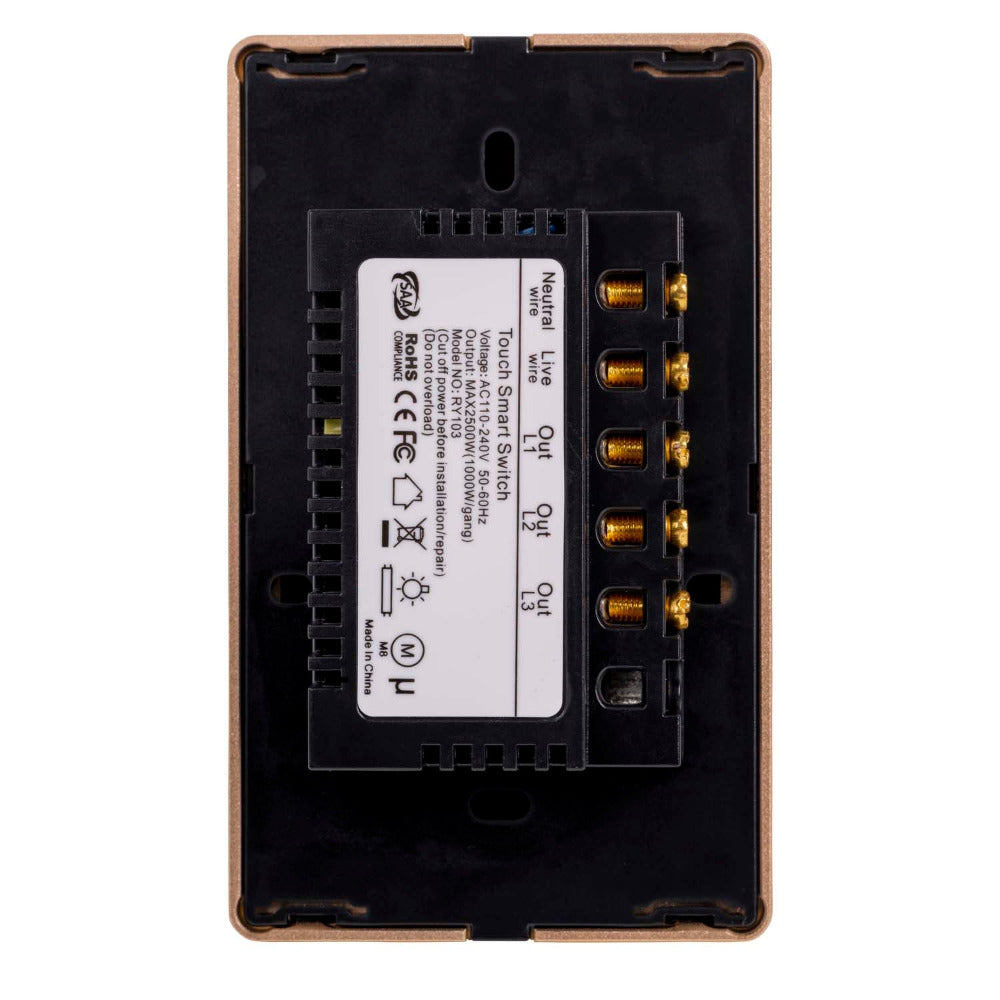 Buy Smart Switches & Plugs Australia Wifi 2 Gang Wall Switch Black with Gold Trim - HV9220-2