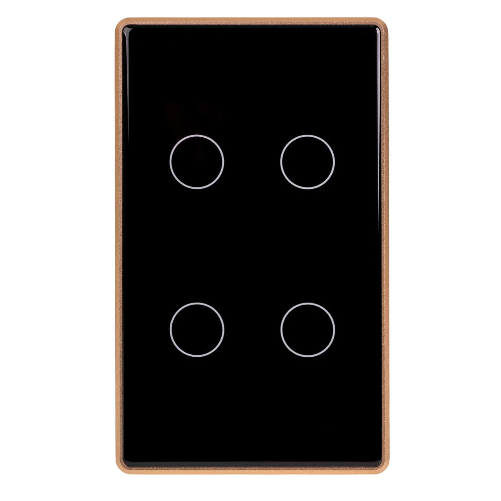 Buy Smart Switches & Plugs Australia Wifi 4 Gang Wall Switch Black with Gold Trim - HV9220-4