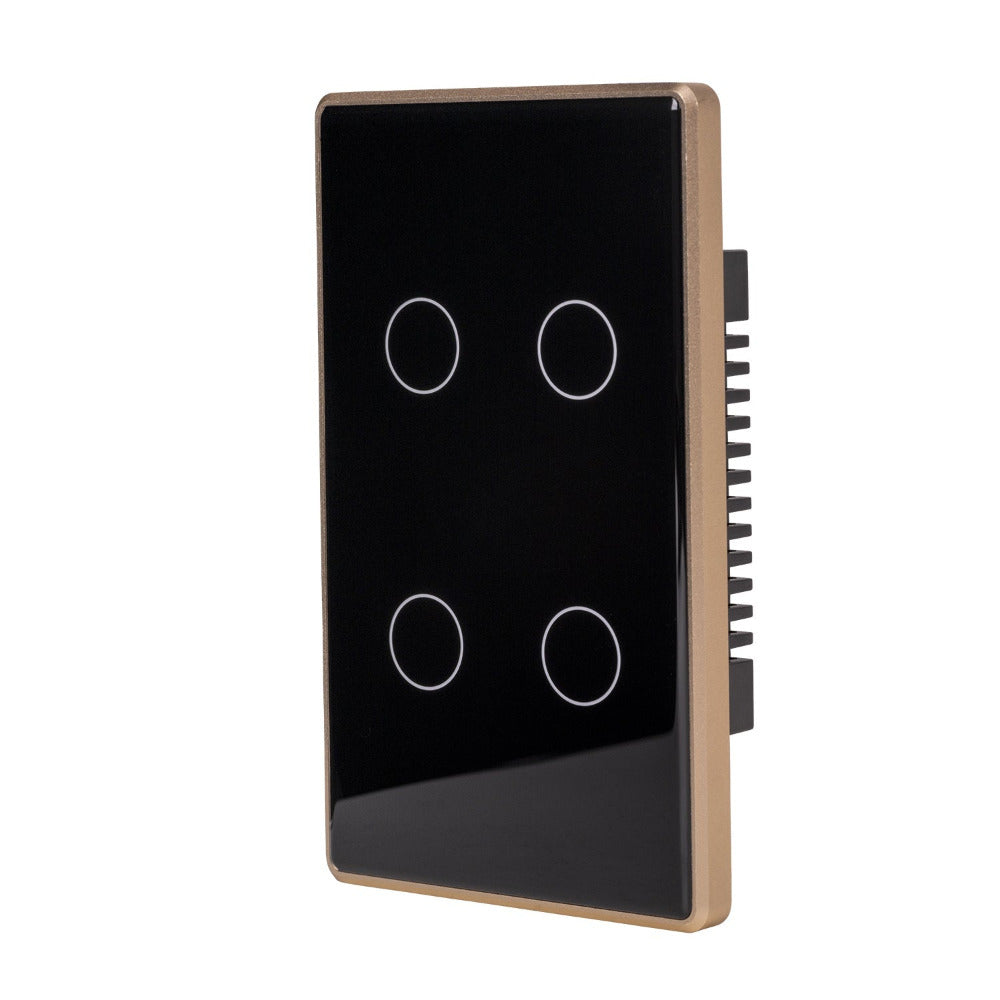 Buy Smart Switches & Plugs Australia Wifi 4 Gang Wall Switch Black with Gold Trim - HV9220-4