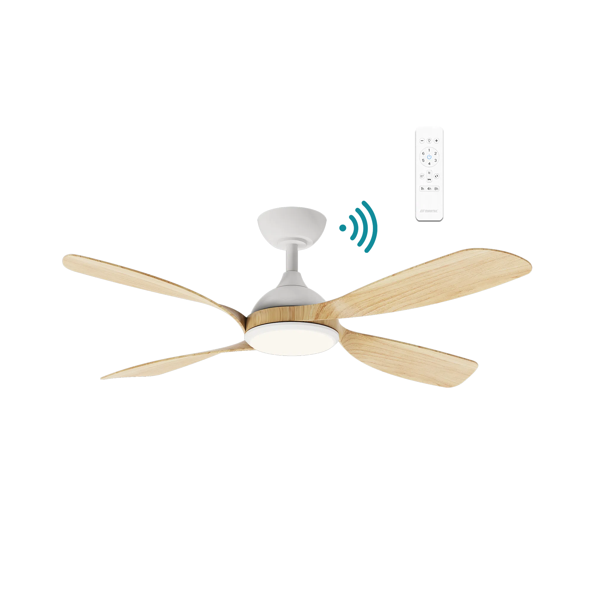 Hampton DC Ceiling Fan With LED Light 52" 4 Blade Matt White & Oak With WIFI Remote - MHDC1343WO