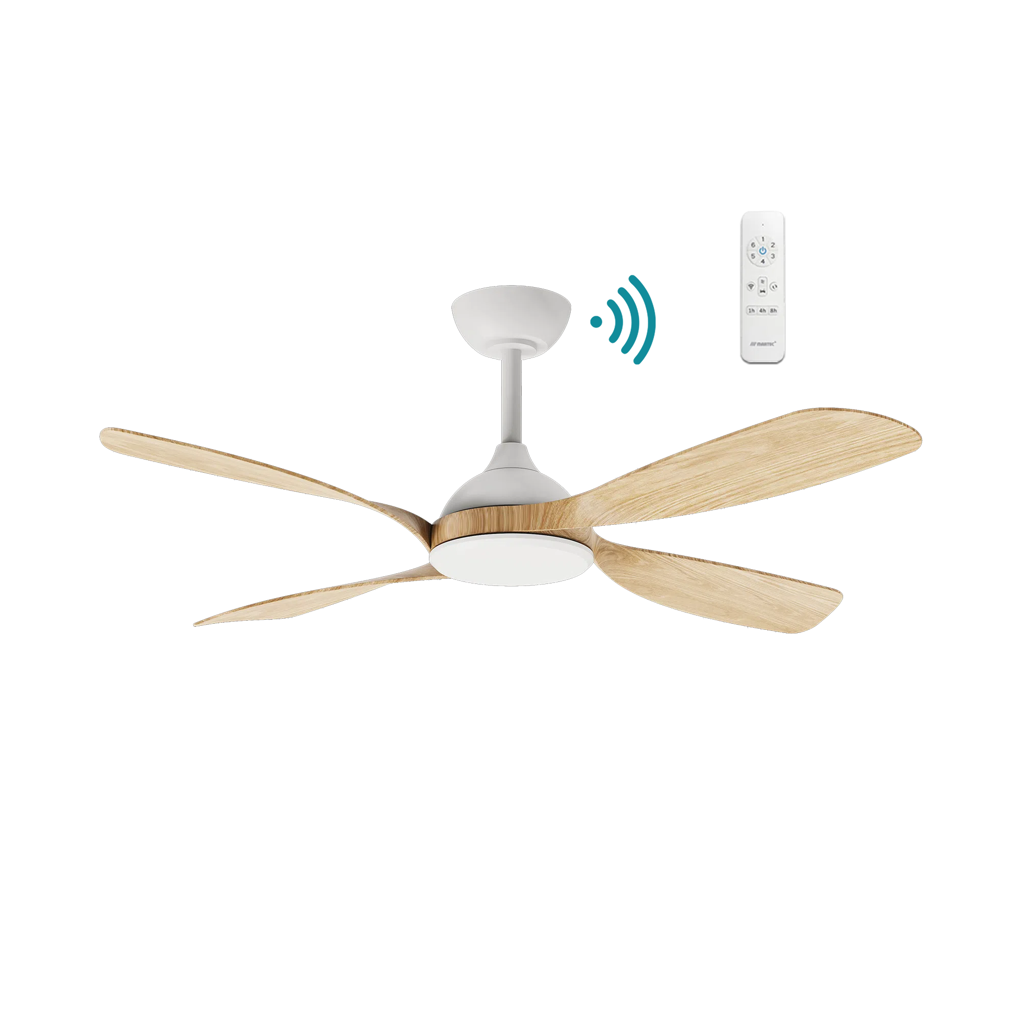 Hampton DC Ceiling Fan 52" 4 Blade Matt White & Oak With WIFI Remote - MHDC134WO