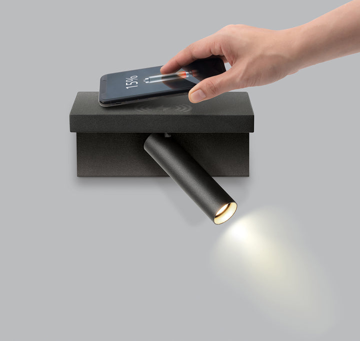 Hilton Spotlight with Wireless Charger & USB  Black - SI A/HILTON/5W/BLACK