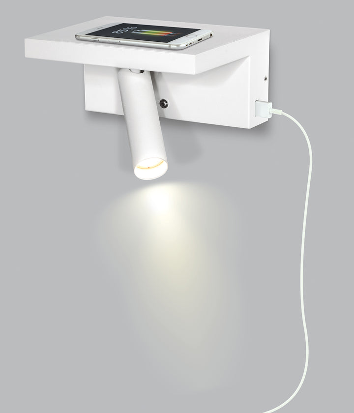 Hilton Spotlight with Wireless Charger & USB White  - SI A/HILTON/5W/WHITE