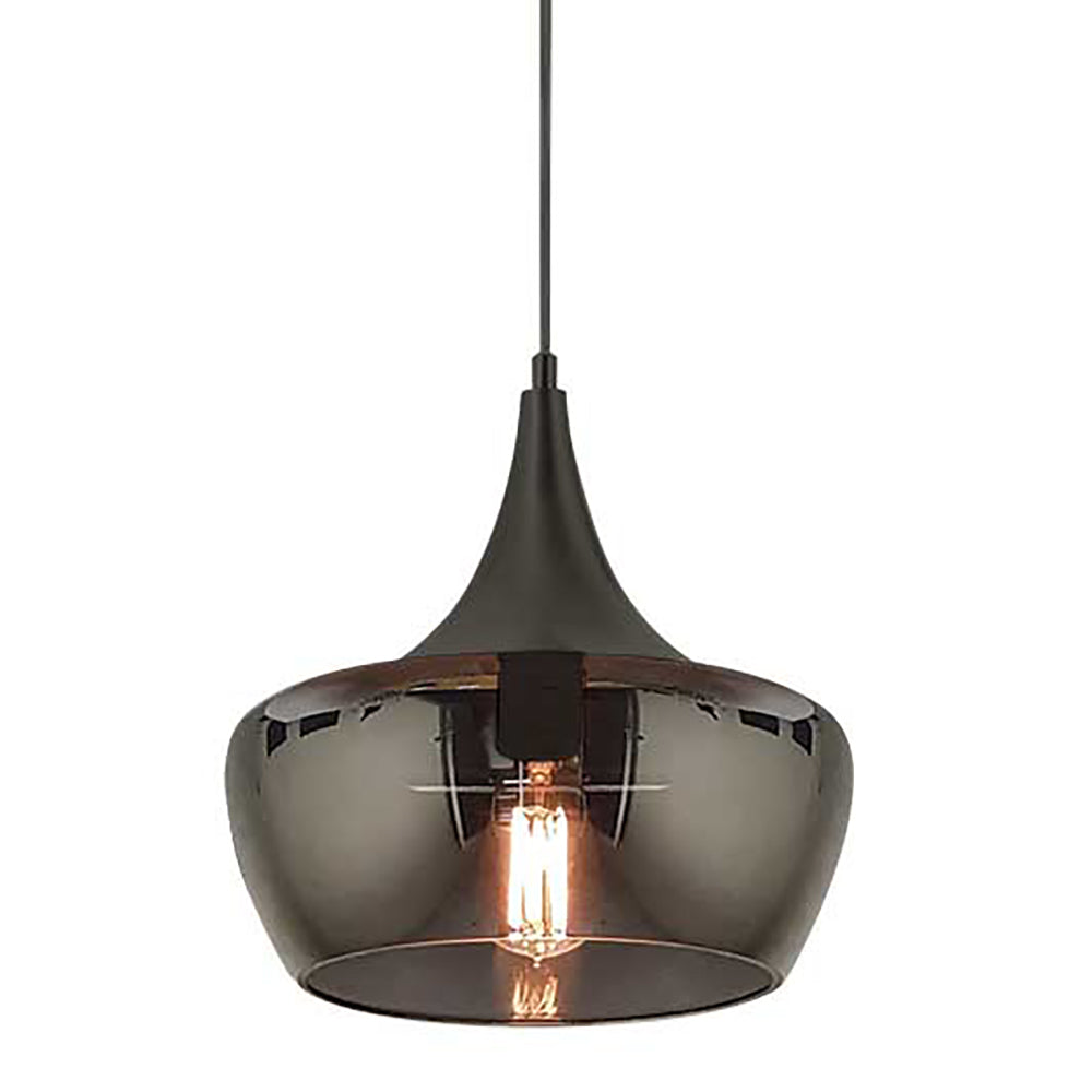 Buy Pendant Lights Australia Landy 1 Light Pendant 300mm Black & Smoke - LANDY PE30-BKSM