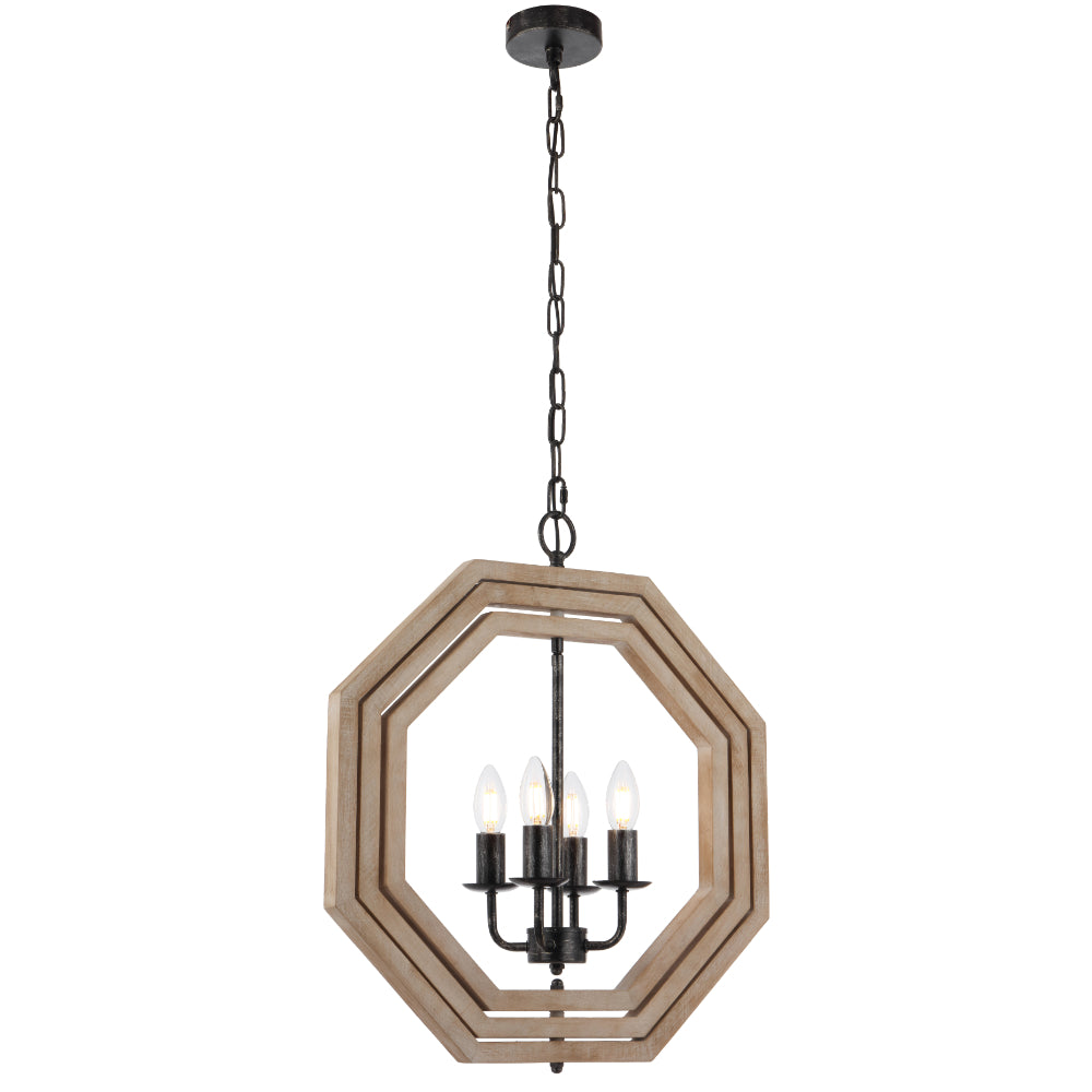 Indio Pendant 4 Lights Black / Wood Tones - INDIO PE4-BK