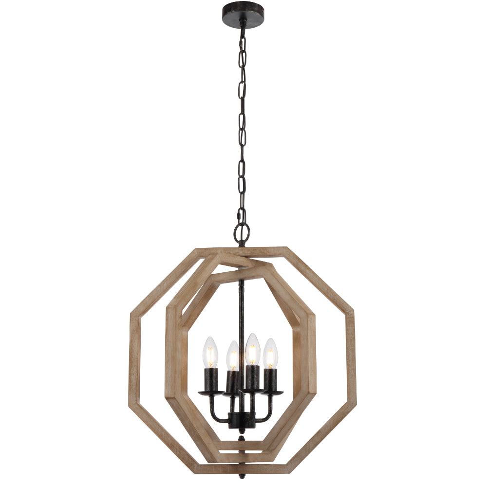 Indio Pendant 4 Lights Black / Wood Tones - INDIO PE4-BK