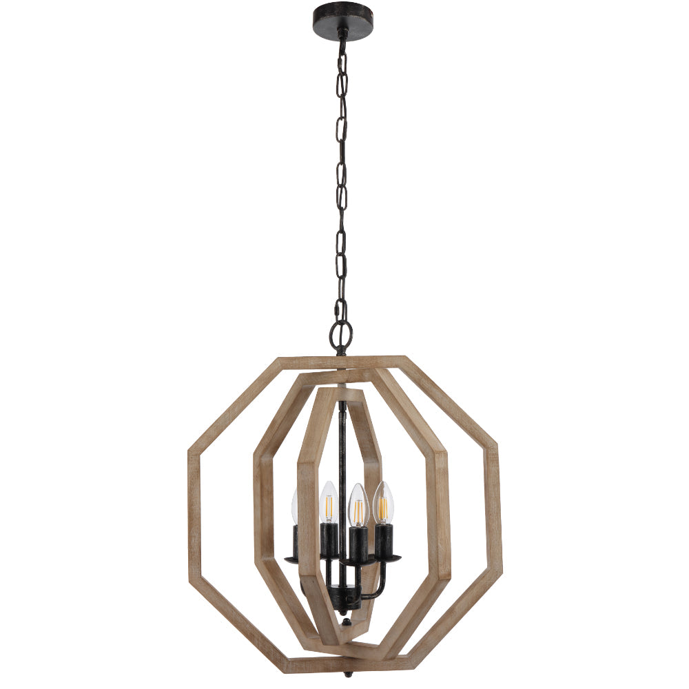 Indio Pendant 4 Lights Black / Wood Tones - INDIO PE4-BK