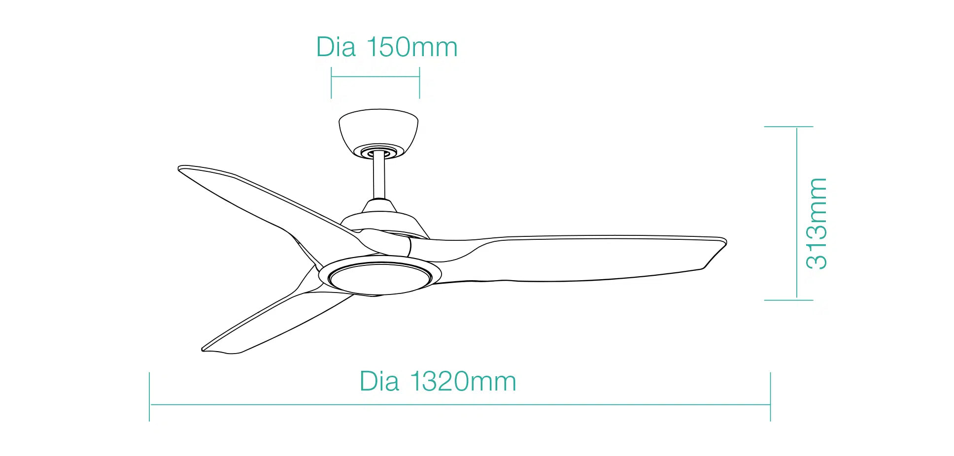 Impact DC Ceiling Fan With LED Light 52" 3 Blade Matt Black With WIFI Remote - MIDC1333M