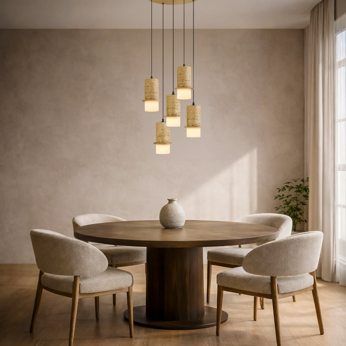 Kolisa LED 5 Light Pendant 30W Tri Colour Beige - KOLISA PE5-BE