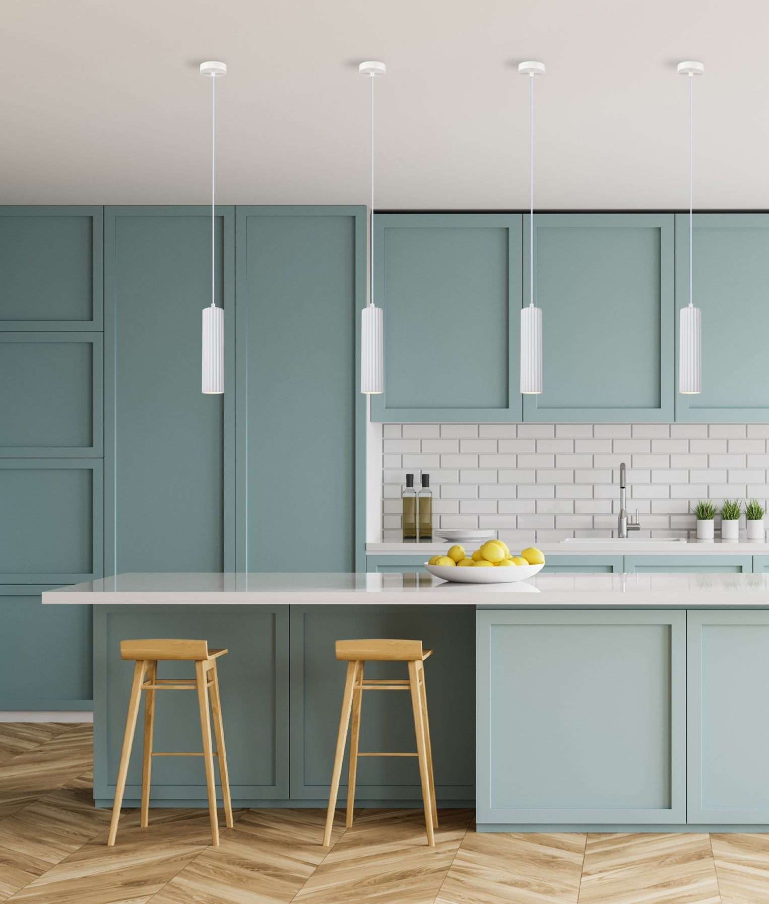 Kolonne Ribbed Cylinder Pendant Light White - KOLONNE2