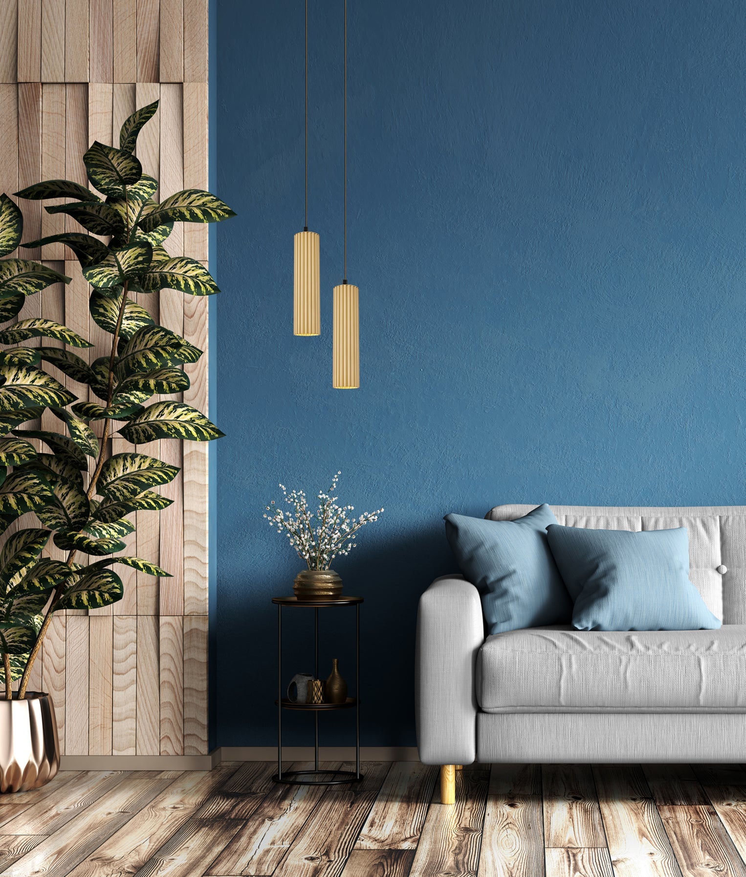 Kolonne Ribbed Cylinder Pendant Light Gold - KOLONNE3