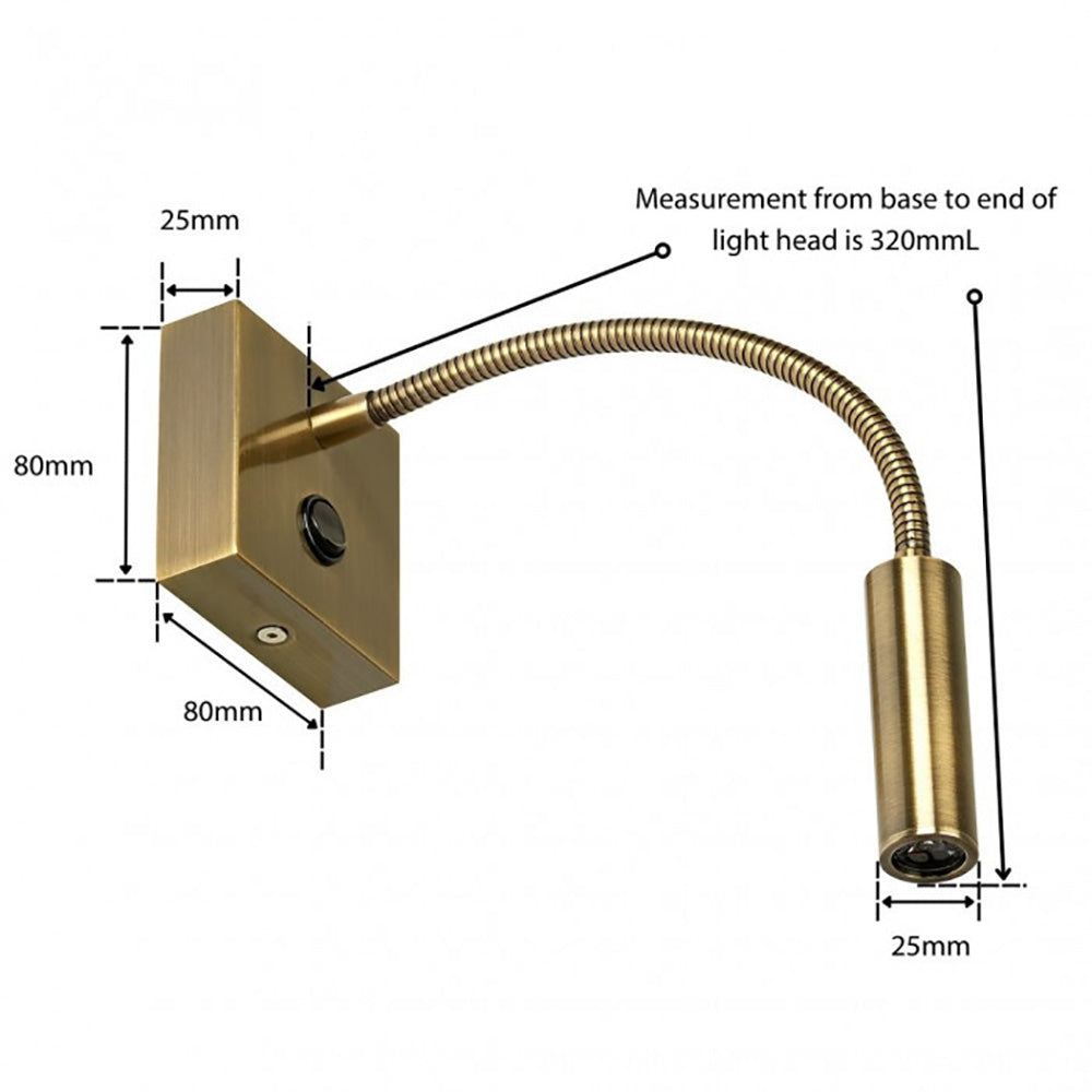 Buy Bedside Reading Lights Australia Kiyo Flexi Bedside Reading Light Brass Steel 3000K - WL6410-AB