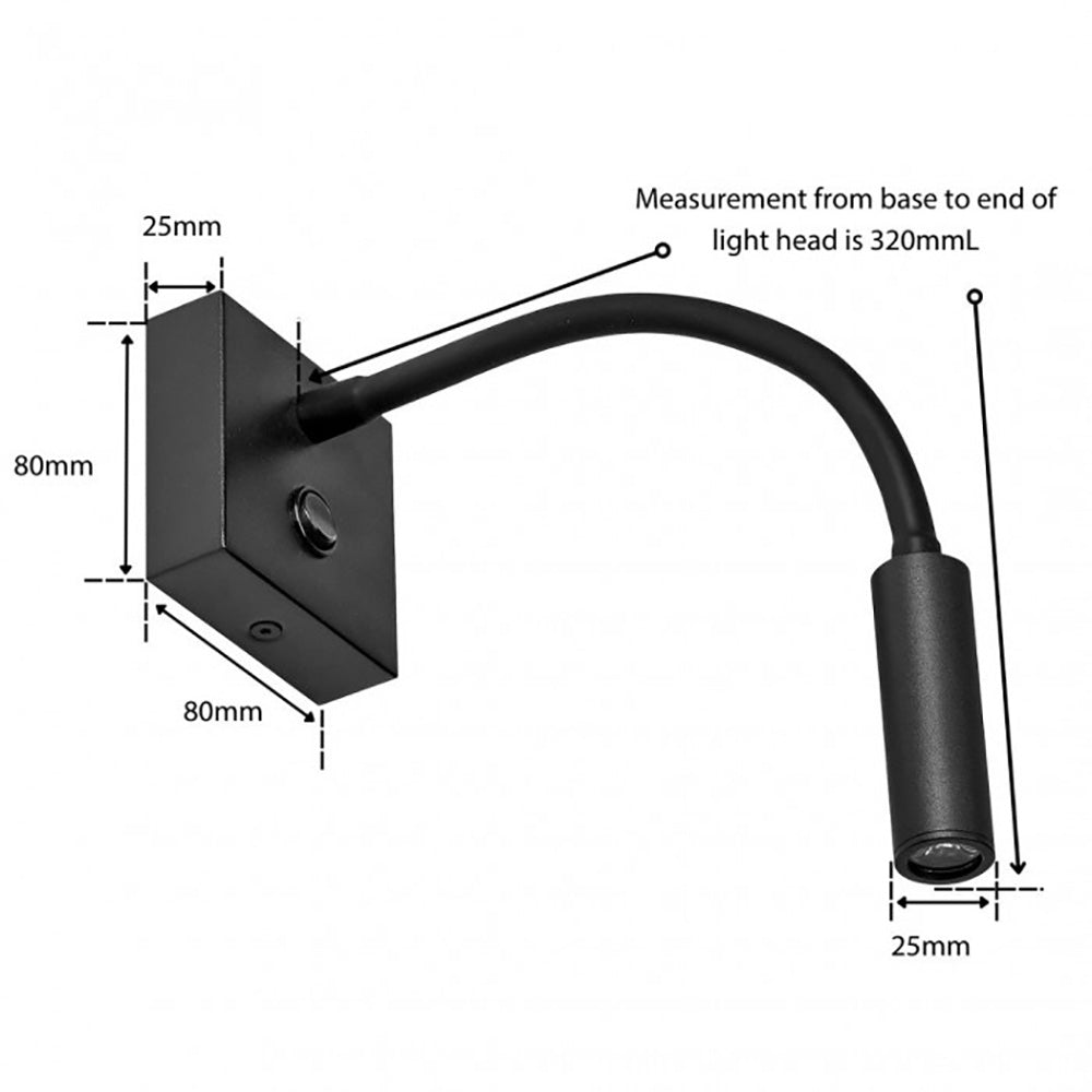 Buy Bedside Reading Lights Australia Kiyo Flexi Bedside Reading Light Black Steel 3000K - WL6410-BL