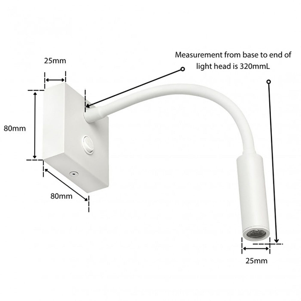 Buy Bedside Reading Lights Australia Kiyo Flexi Bedside Reading Light White Steel 3000K - WL6410-WH