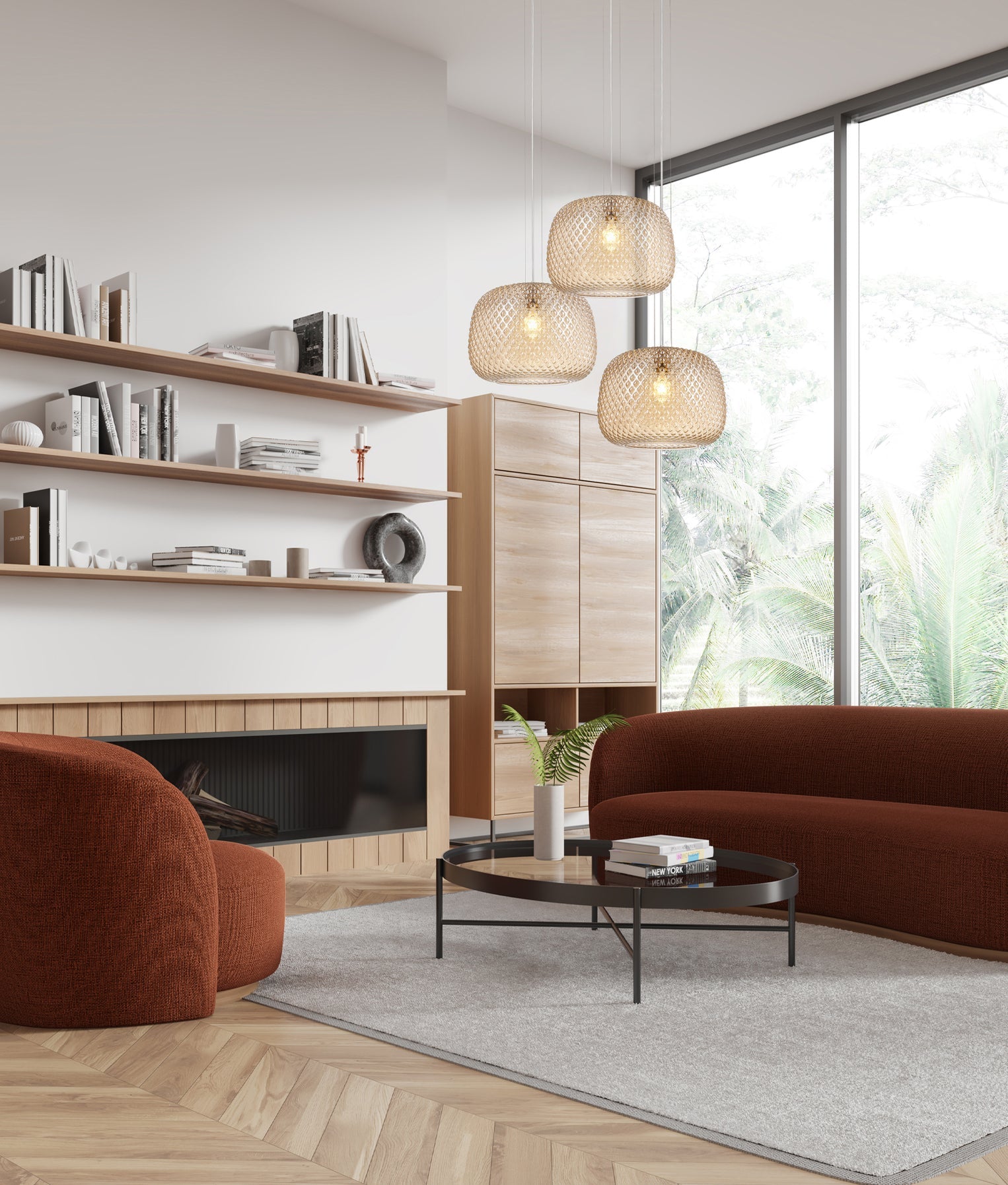 Labu Dome Glass with Segments Pendant Light Amber - LABU2