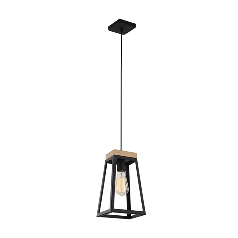 LANTERNA Wood Trapezium 1 Light Pendant Black - LANTERNA1