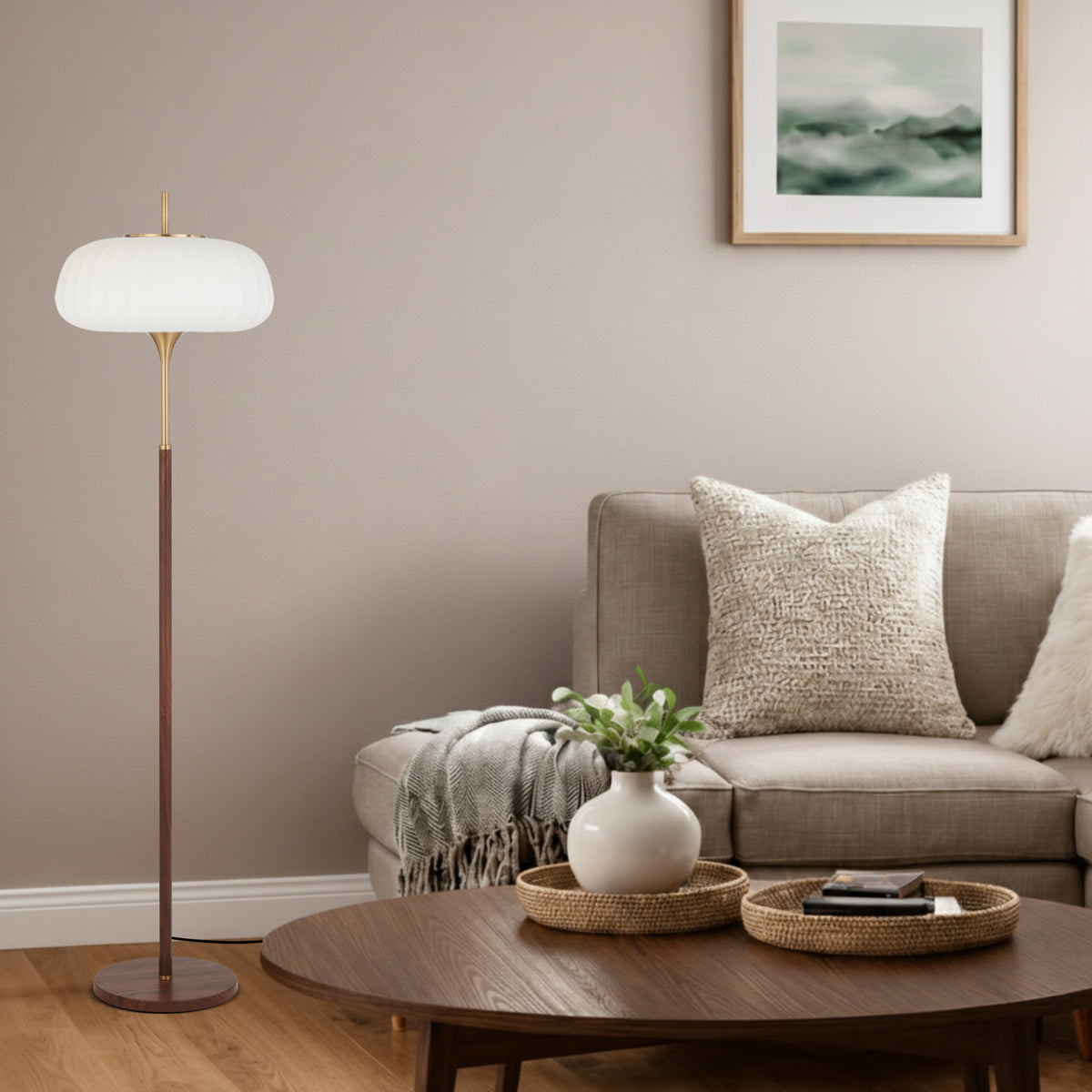 Lasian Floor Lamp Walnut, Antique Gold & White - LASIAN FL-WDAG