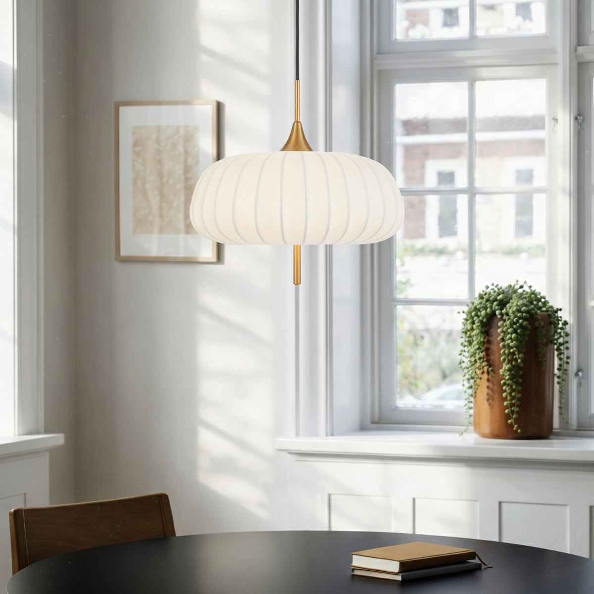 Lasian 400mm Pendant Light Antique Gold & White - LASIAN PE40-AGWH