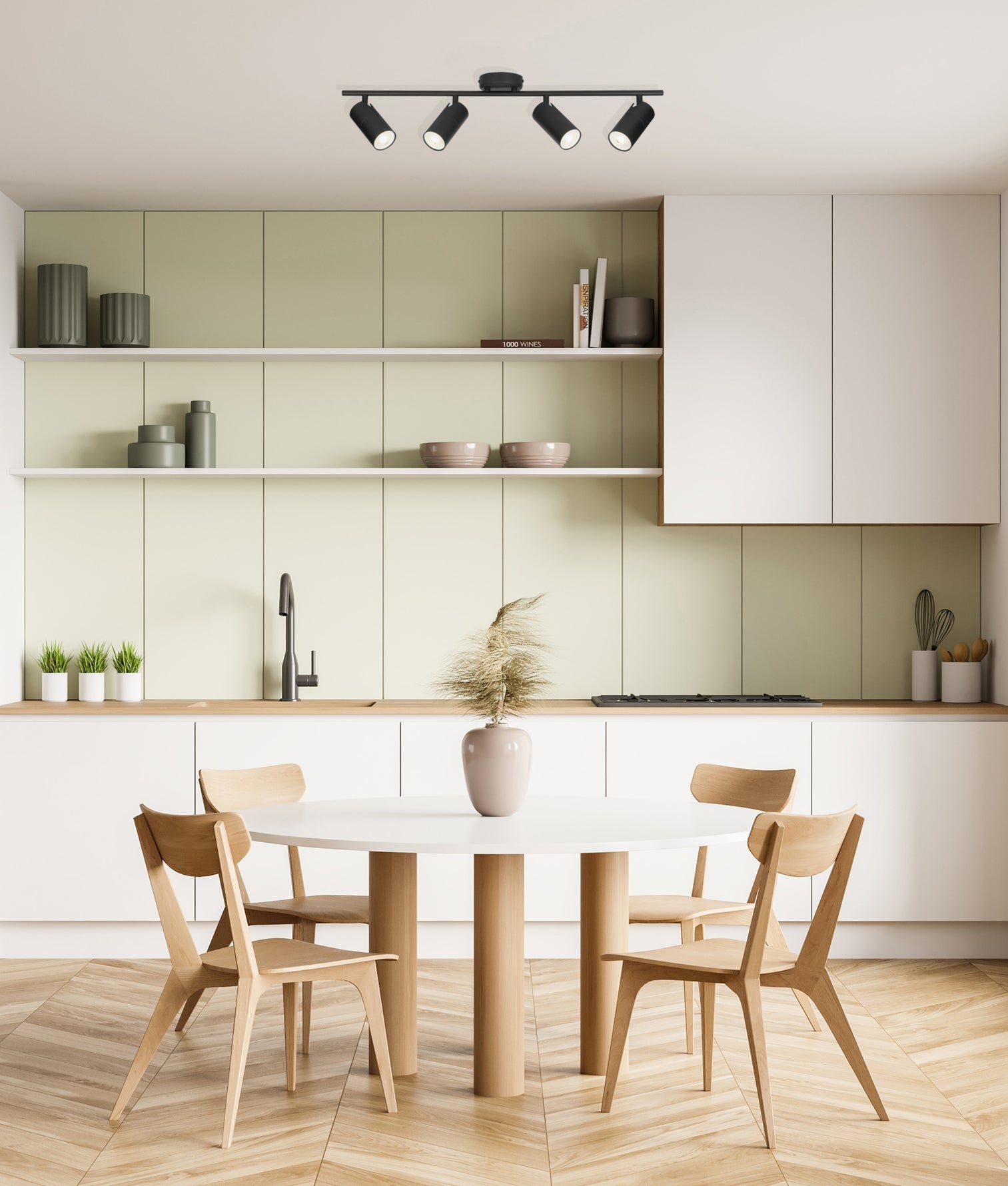 Lengan Four Head Adjustable Round Base Spot Light Black - LENGAN4B