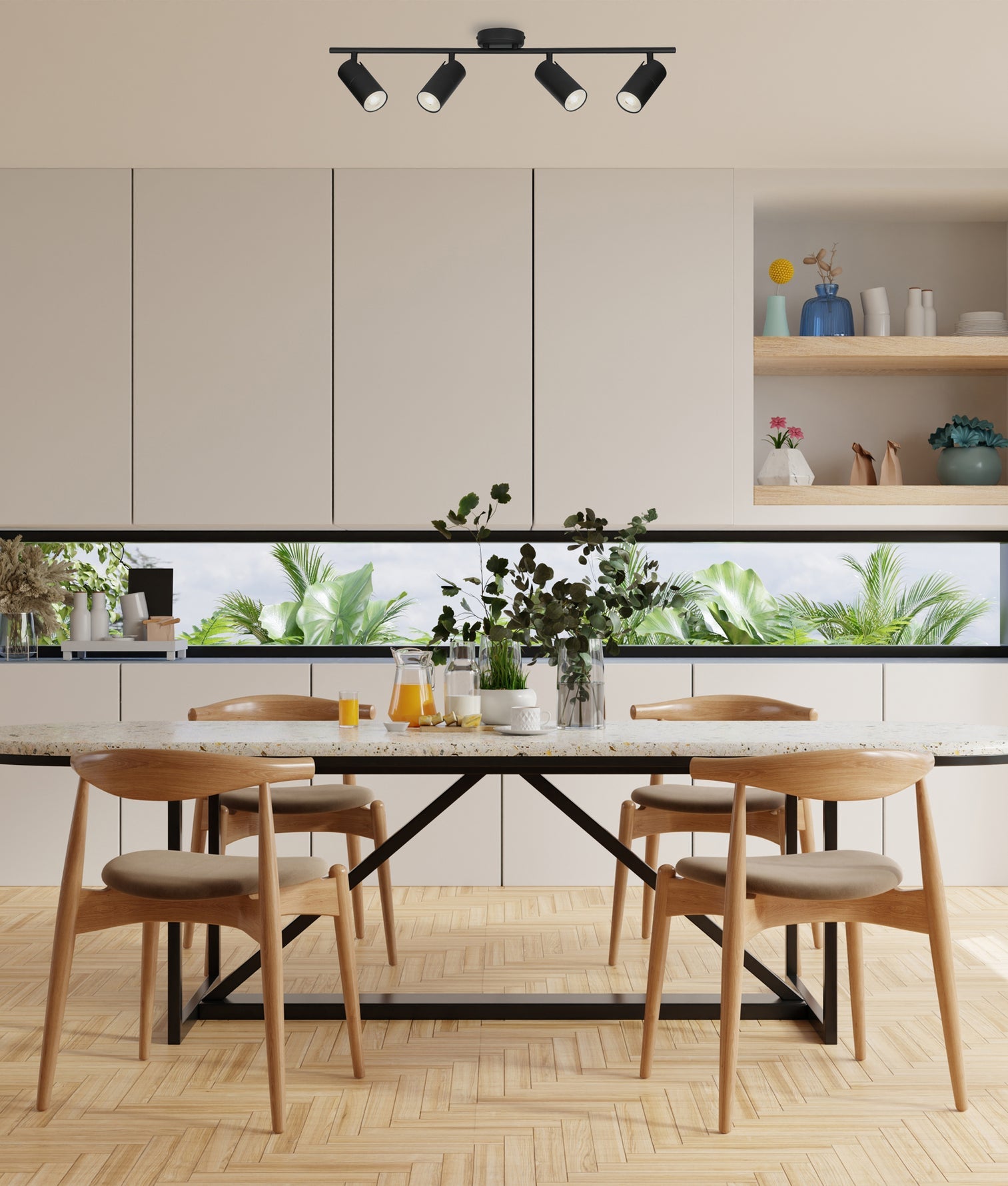 Lengan Four Head Adjustable Round Base Spot Light Black - LENGAN4B