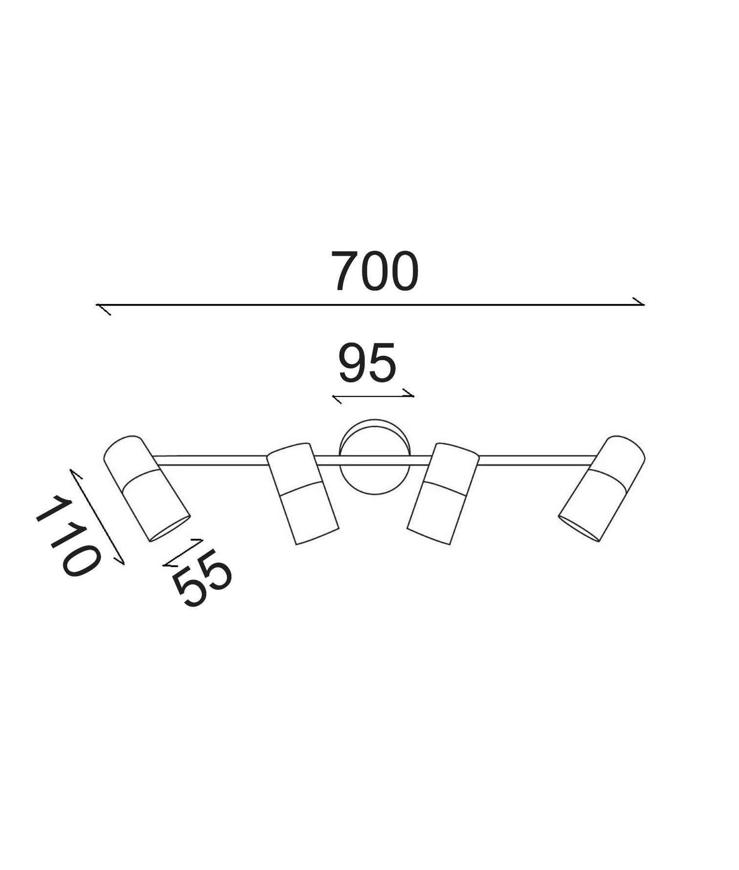 Lengan Four Head Adjustable Round Base Spot Light Black - LENGAN4B