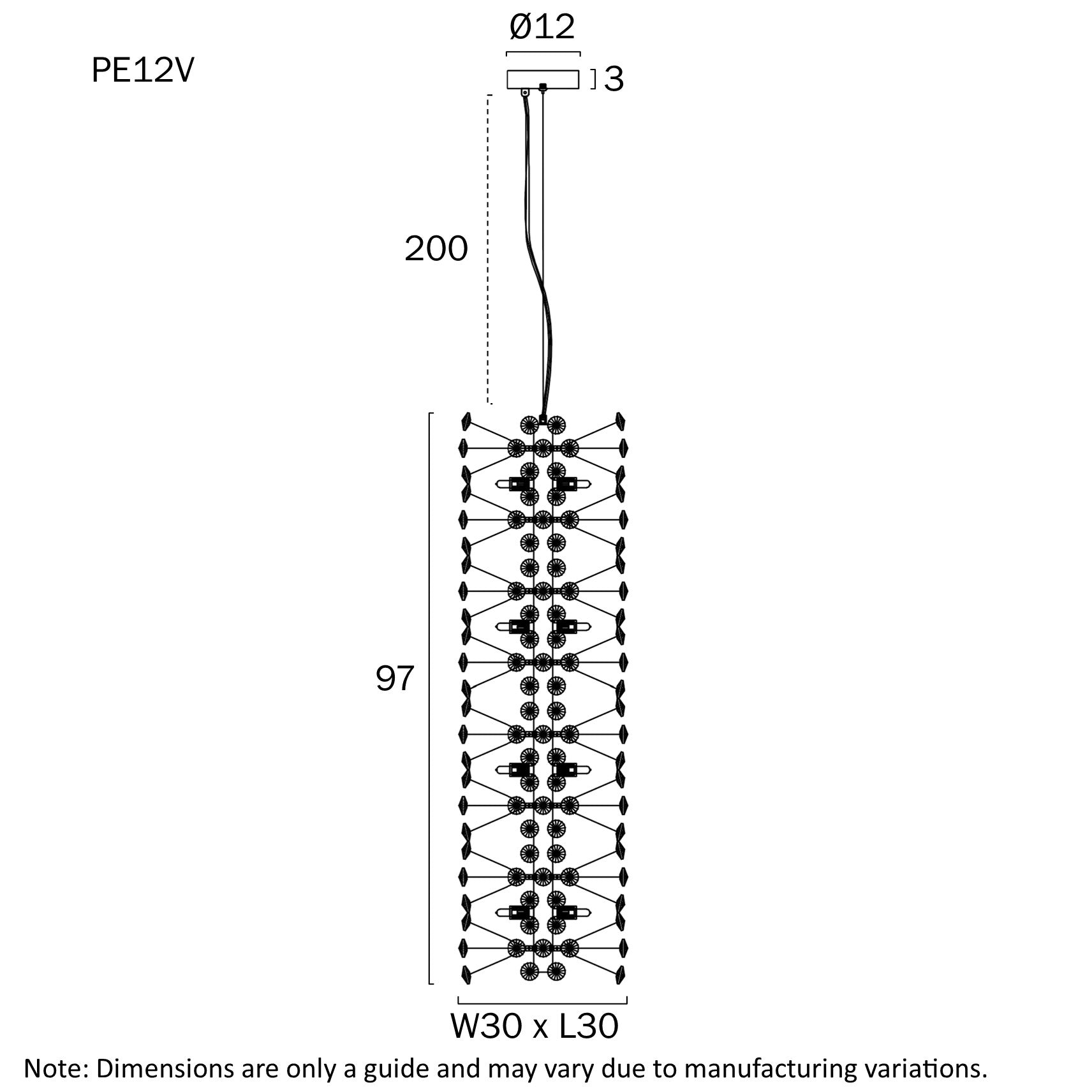 Lerida 12 Light Vertical Pendant Chrome & Clear - LERIDA PE12V-CH