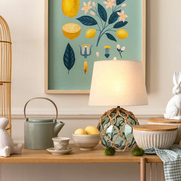 Jessamy Table Lamp Green Glass & Natural - LL-14-0312G