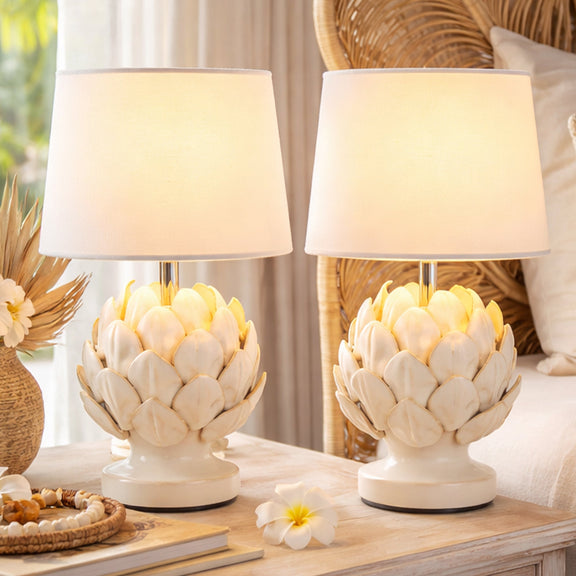 Tasha Artichoke Set of 2 Table Lamp White & Natural - LL-14-0338N