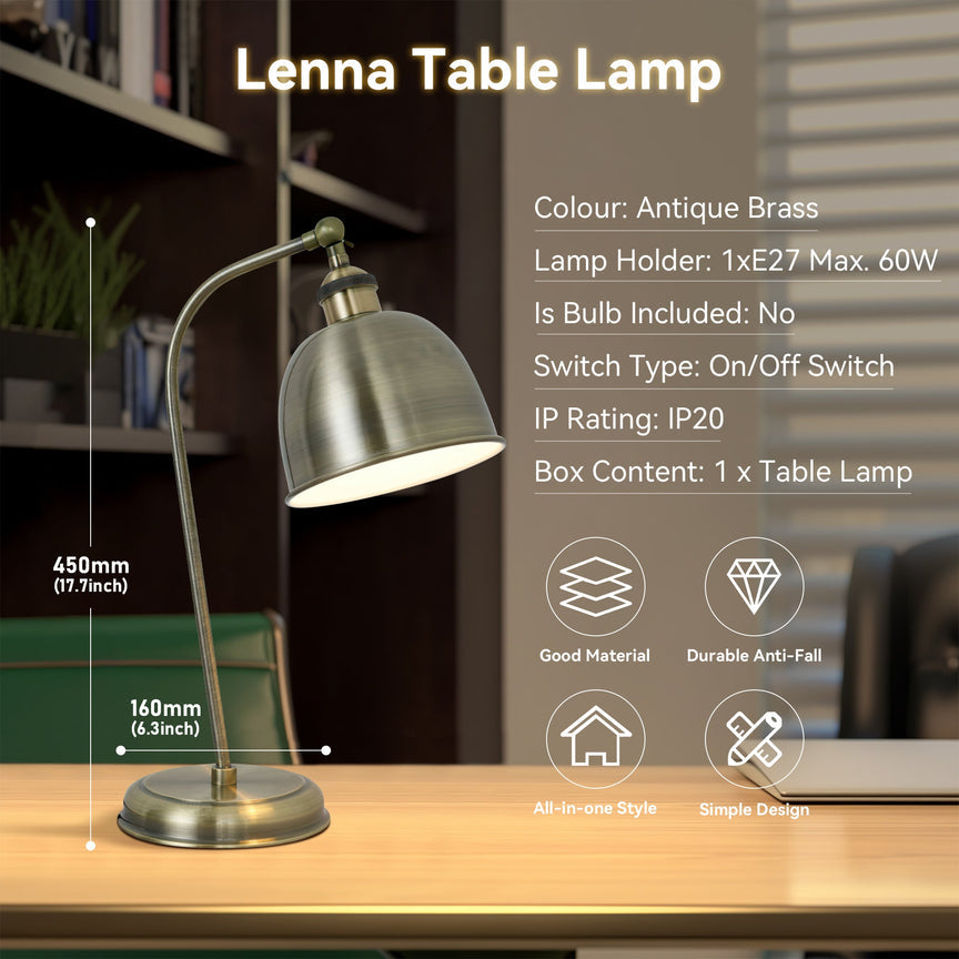Lenna Table Lamp - Antique Brass - LL-27-0154AB