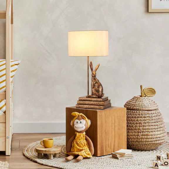 Rabbit Regal Table Lamp Antique Copper & Ivory - LL-27-0286G