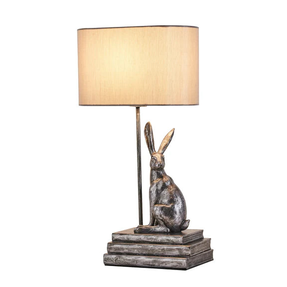 Rabbit Regal Table Lamp Antique Pewter & Ivory - LL-27-0286S