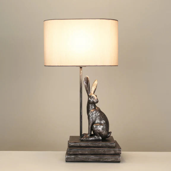 Rabbit Regal Table Lamp Antique Pewter & Ivory - LL-27-0286S