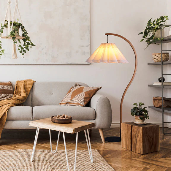 Esther Floor Lamp Matt Black & Wood - LL-27-0291