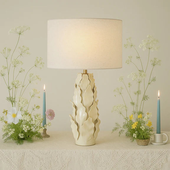 Layered Leaf Table Lamp Ivory & Linen - LL-27-0324