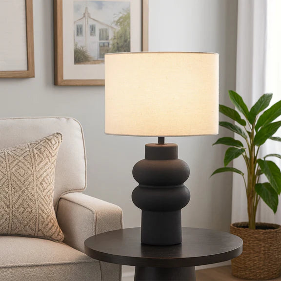 Isadora Table Lamp Matte Black & Linen - LL-27-0325B